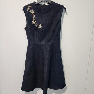 Elie Tahari Sleeveless Black Gray Denim Dress Beaded Sewn Detailing Size 4